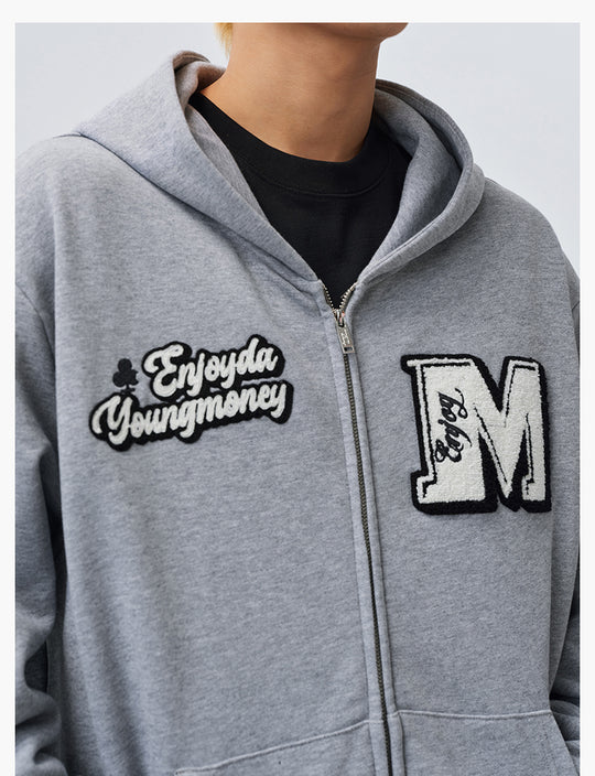 MEDM Towel Applique Embroidery Zip-Up Hoodie | Face 3 Face