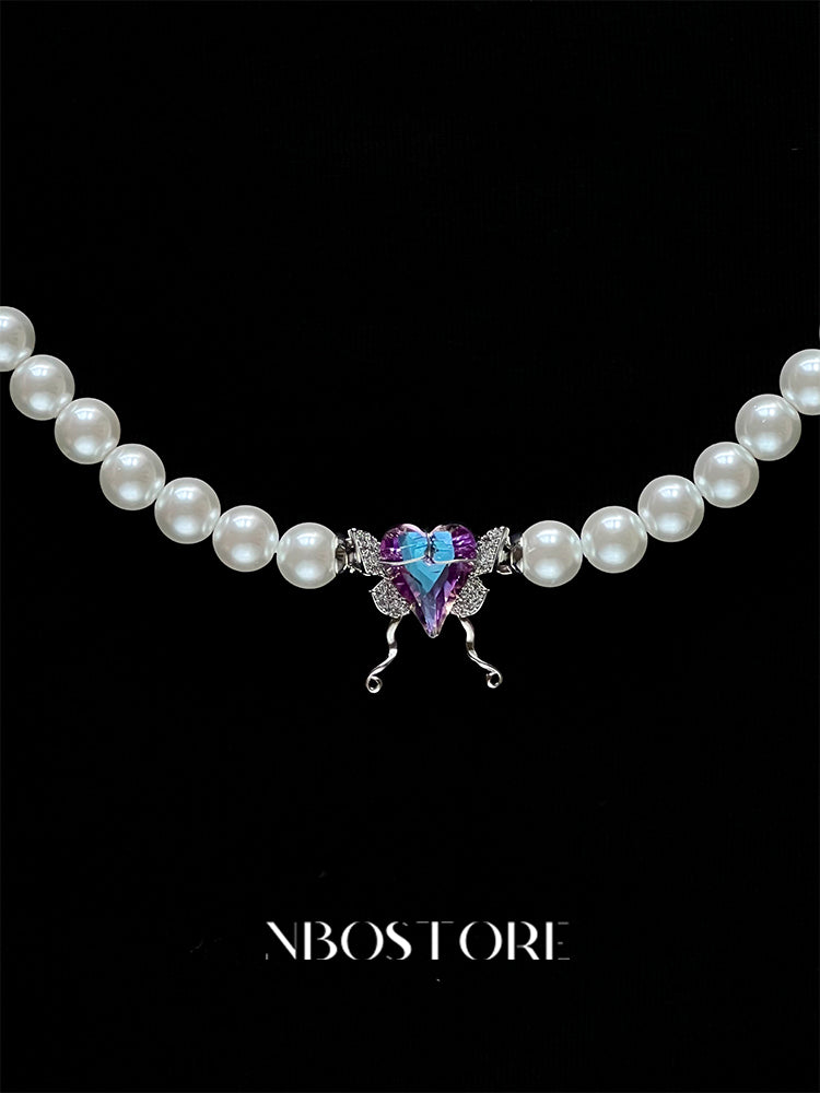 Nbostore Butterfly Heart Zirconia Match Beads Necklace