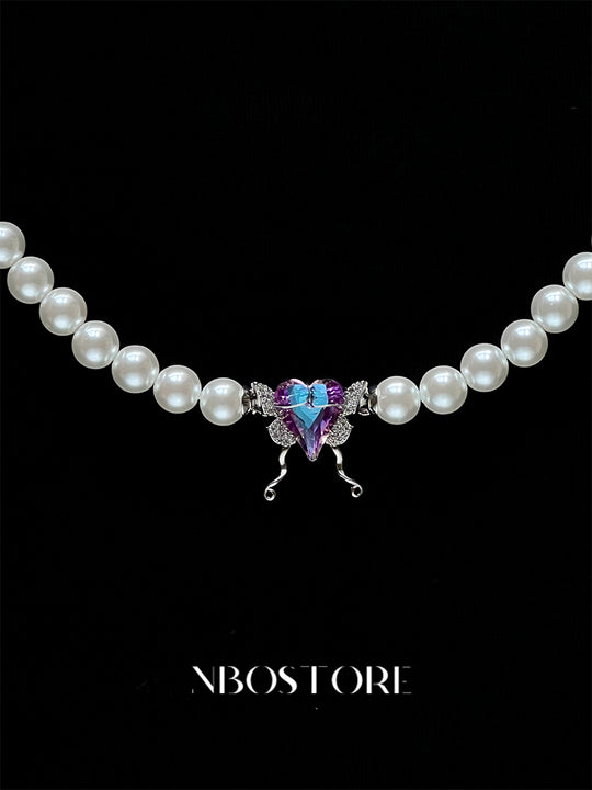 Nbostore Butterfly Heart Zirconia Match Beads Necklace