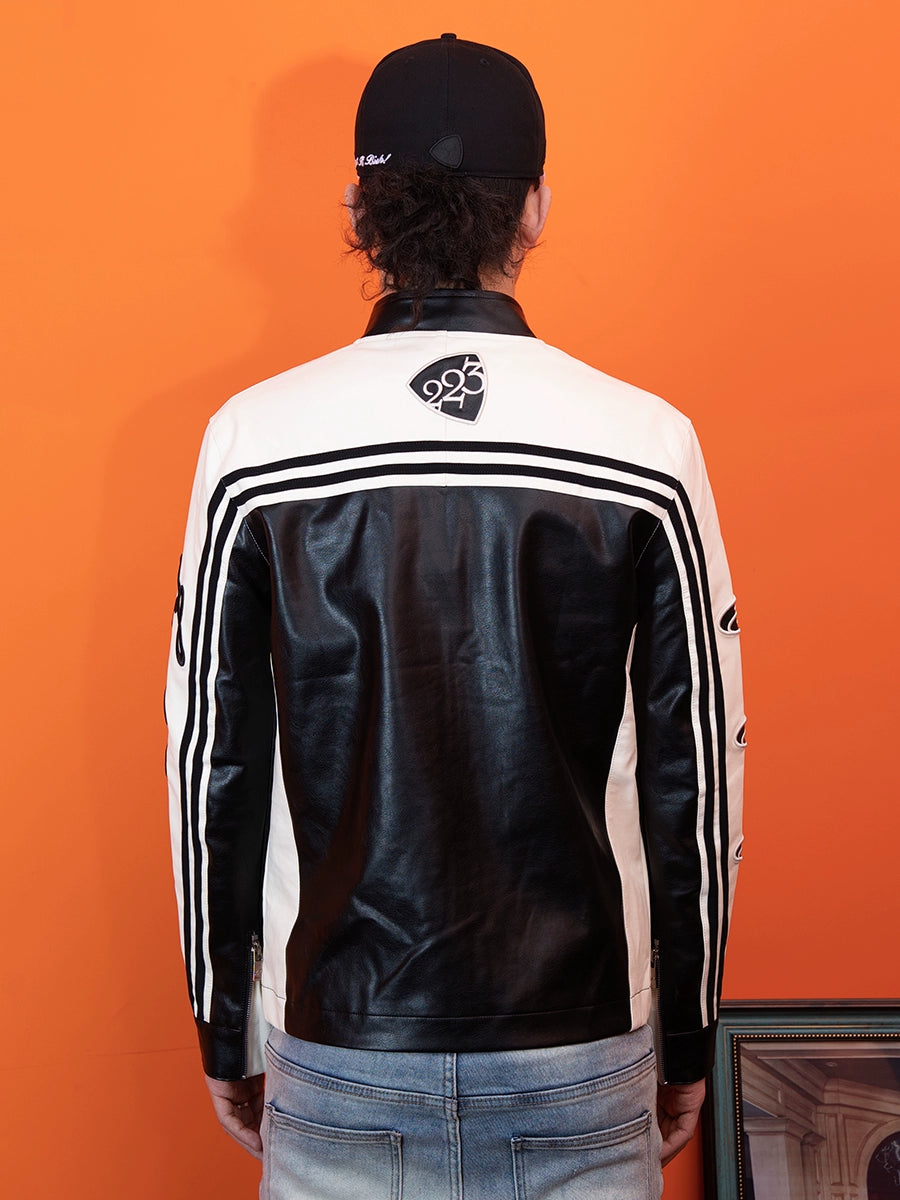 TGFCLUB Embroidered Slim Racing Leather Jacket | Face 3 Face