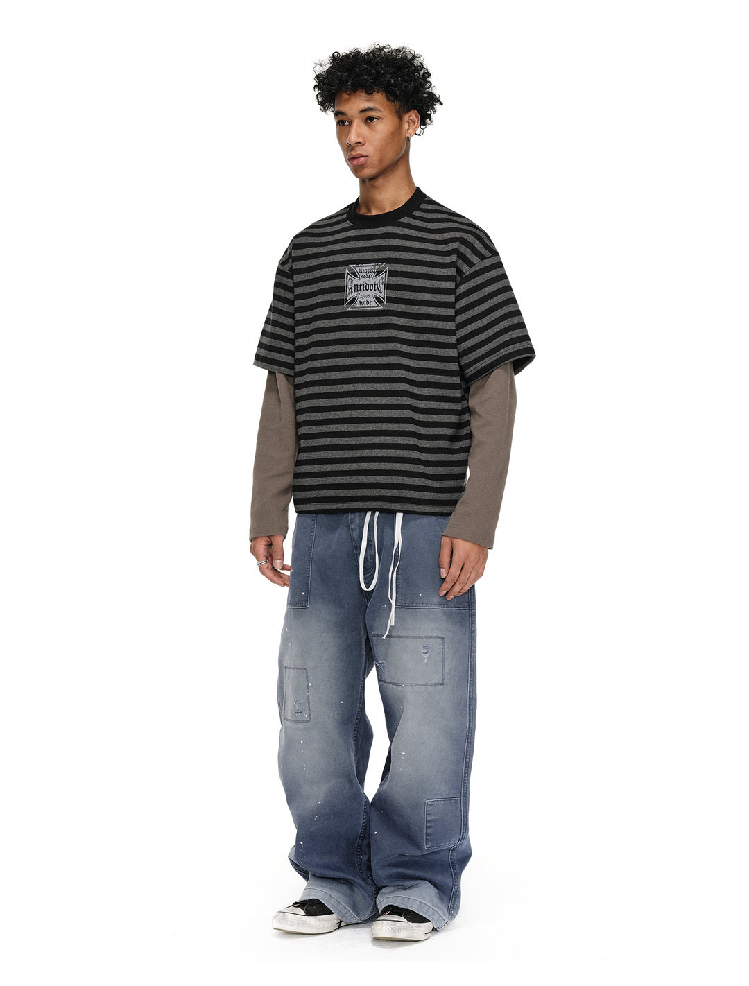 ANTIDOTE Destroyed Denim Blue Patchwork Work Pants | Face 3 Face