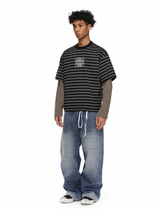 ANTIDOTE Destroyed Denim Blue Patchwork Work Pants | Face 3 Face