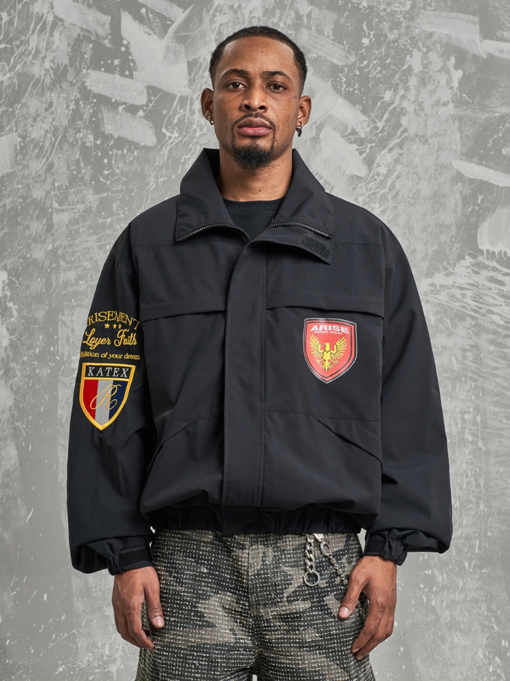 F3F Select Embroidery Windbreaker Police Short Jacket | Face 3 Face
