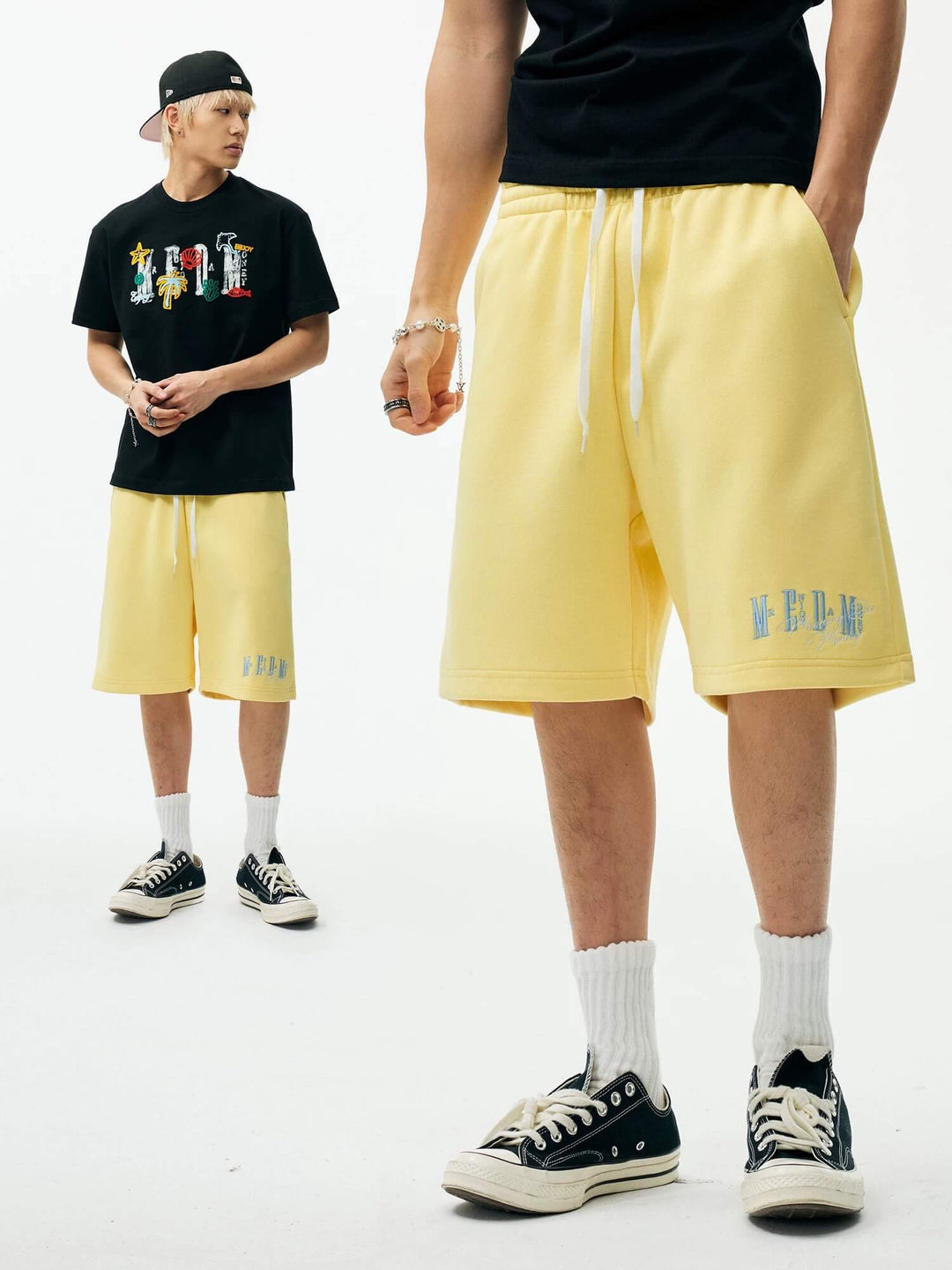 MEDM Colorful Logo Embroidered Sweat Shorts | Face 3 Face