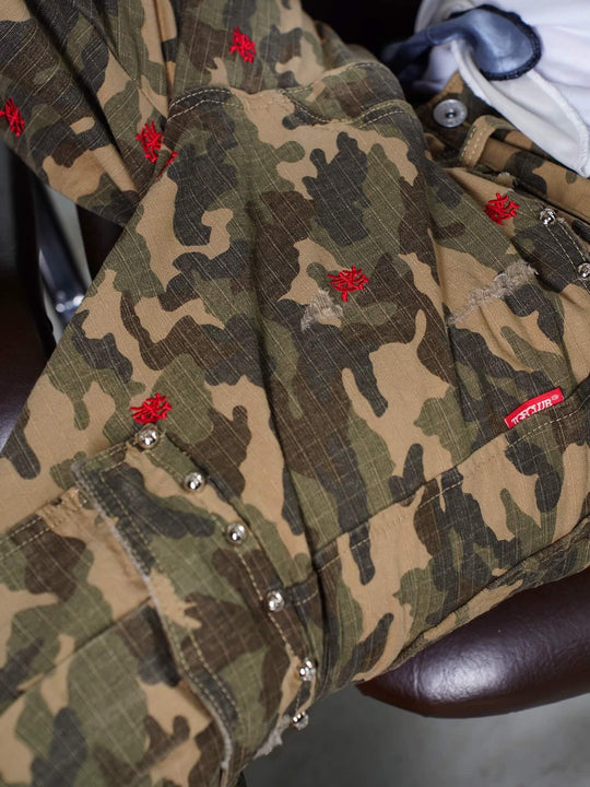 TGFCLUB Kill Fully Embroidered Studded Camouflage Cargo Pants | Face 3 Face