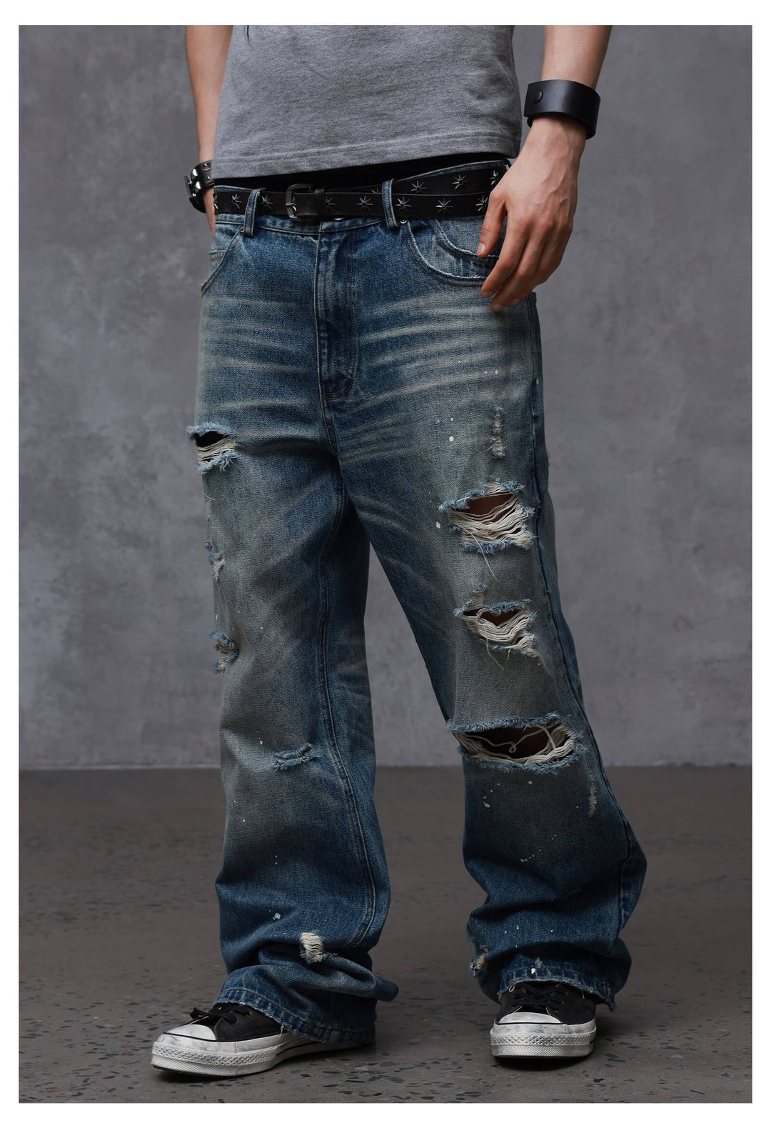 ANTIDOTE Back Embroidery Washed Distressed Jeans | Face 3 Face