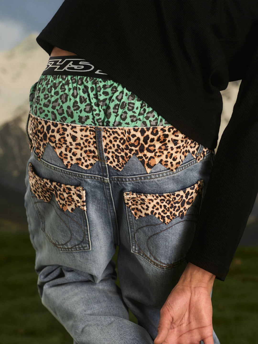 S45 Leopard Patchwork Washed Flared Jeans | Face 3 Face