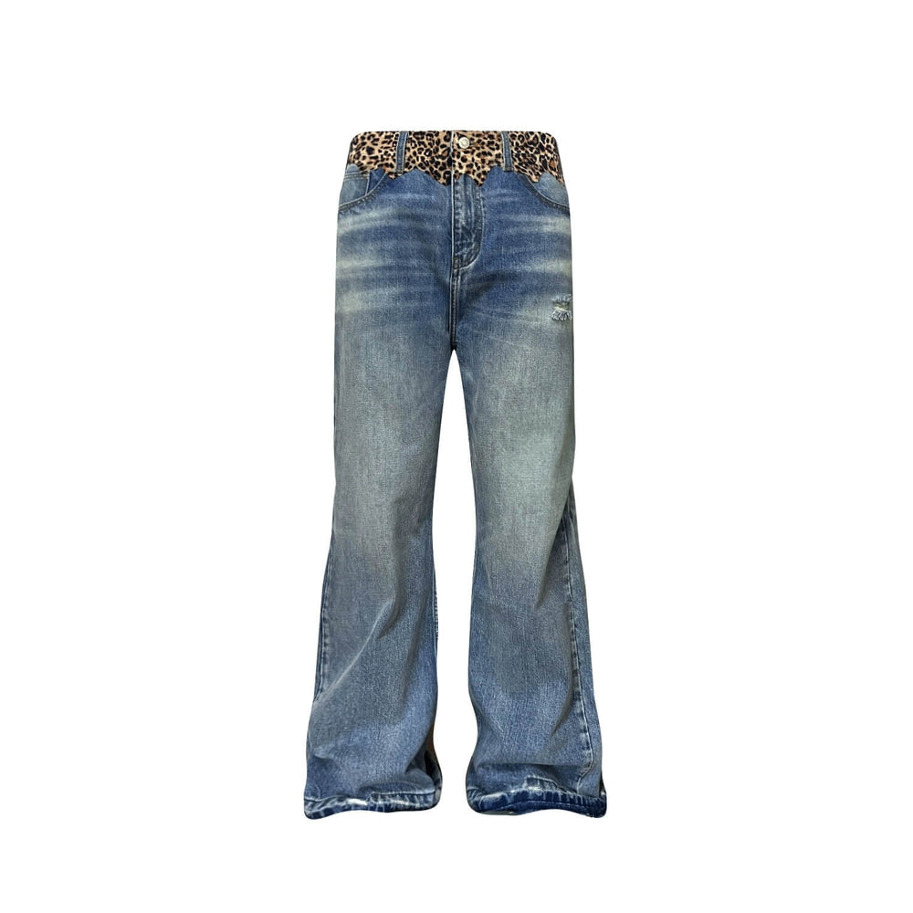 S45 Leopard Patchwork Washed Flared Jeans | Face 3 Face