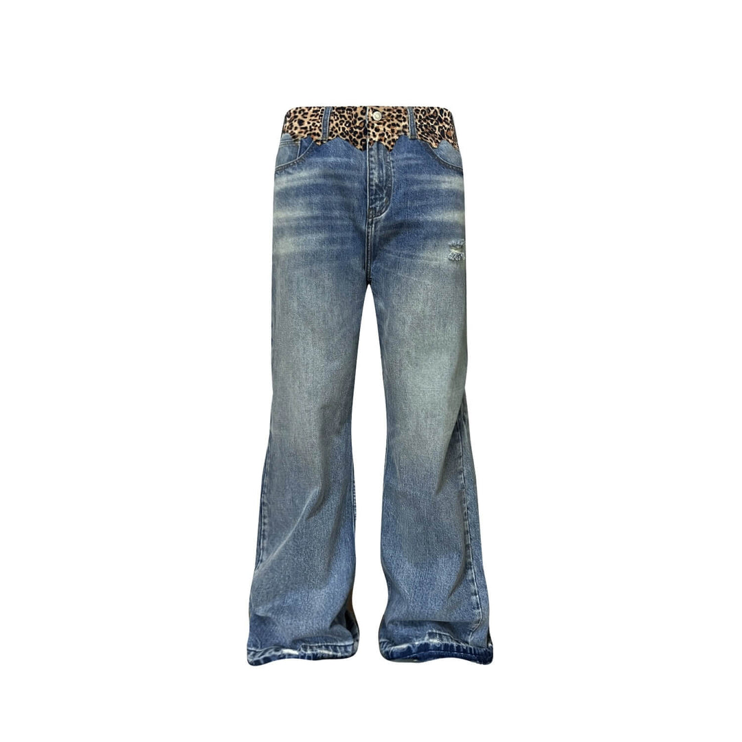 S45 Leopard Patchwork Washed Flared Jeans | Face 3 Face