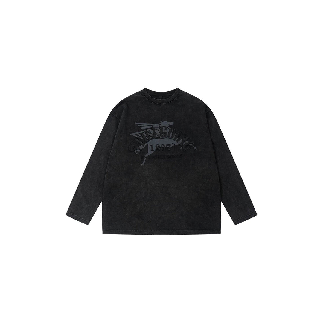 1807 Pegasus Embroidered Patch Distressed Long Sleeve Tee | Face 3 Face