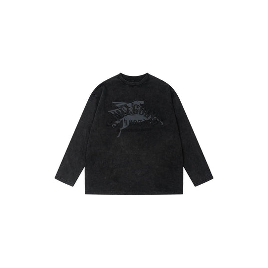 1807 Pegasus Embroidered Patch Distressed Long Sleeve Tee | Face 3 Face