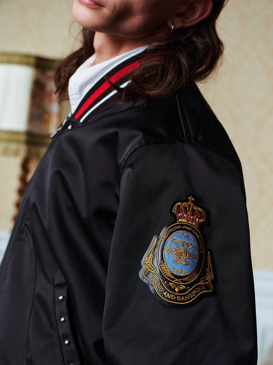 YADcrew Crown Patch Contrast Rib Varsity Jacket | Face 3 Face