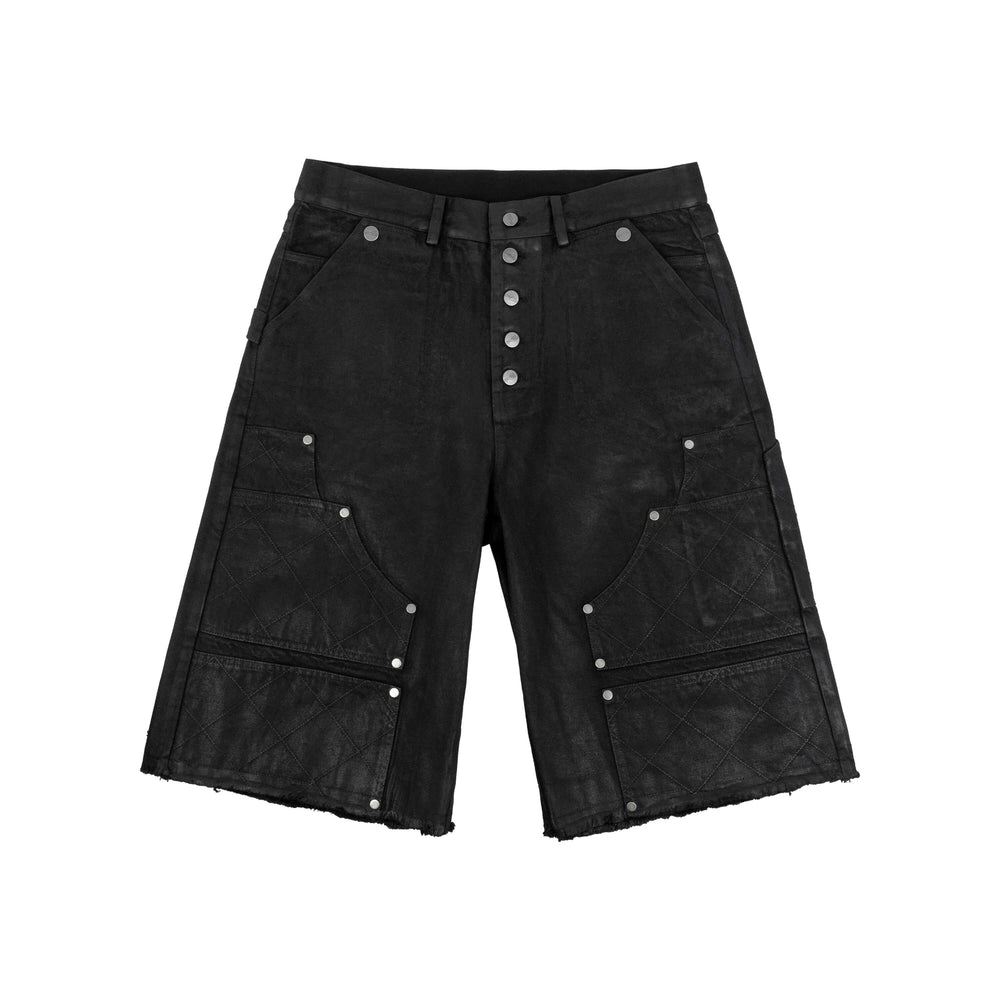 ANTIDOTE Brushed Waxed Studded Double Knee Cutoff Baggy Shorts | Face 3 Face