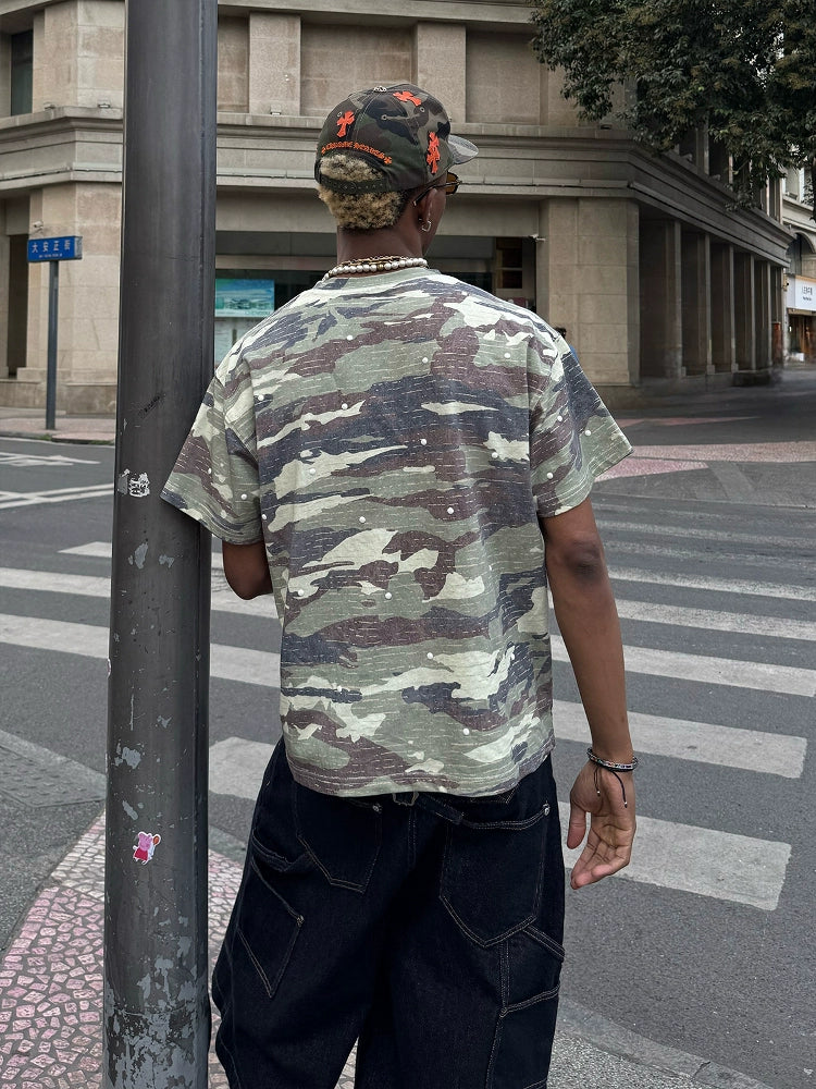 STEEPC Aged Forest Camo Pearl Embellished Print Tee | Face 3 Face