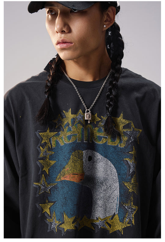 Remedy Duck and Star Aged Print Long Sleeve Tee | Face 3 Face