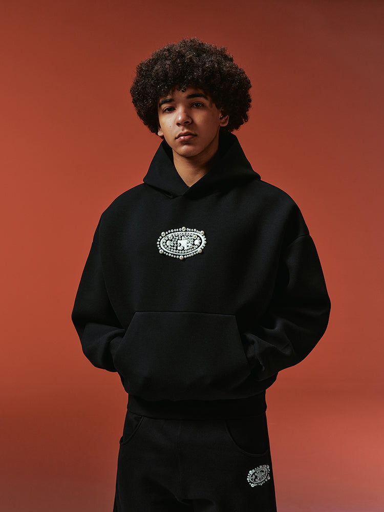 YADcrew Pearl and Embroidered Logo Puzzle Hoodie | Face 3 Face