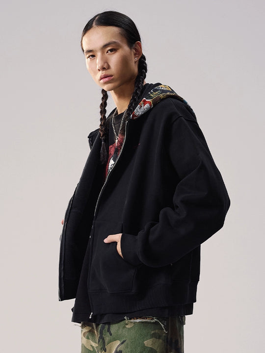 Remedy Badge Print Hood Zip Up Hoodie | Face 3 Face