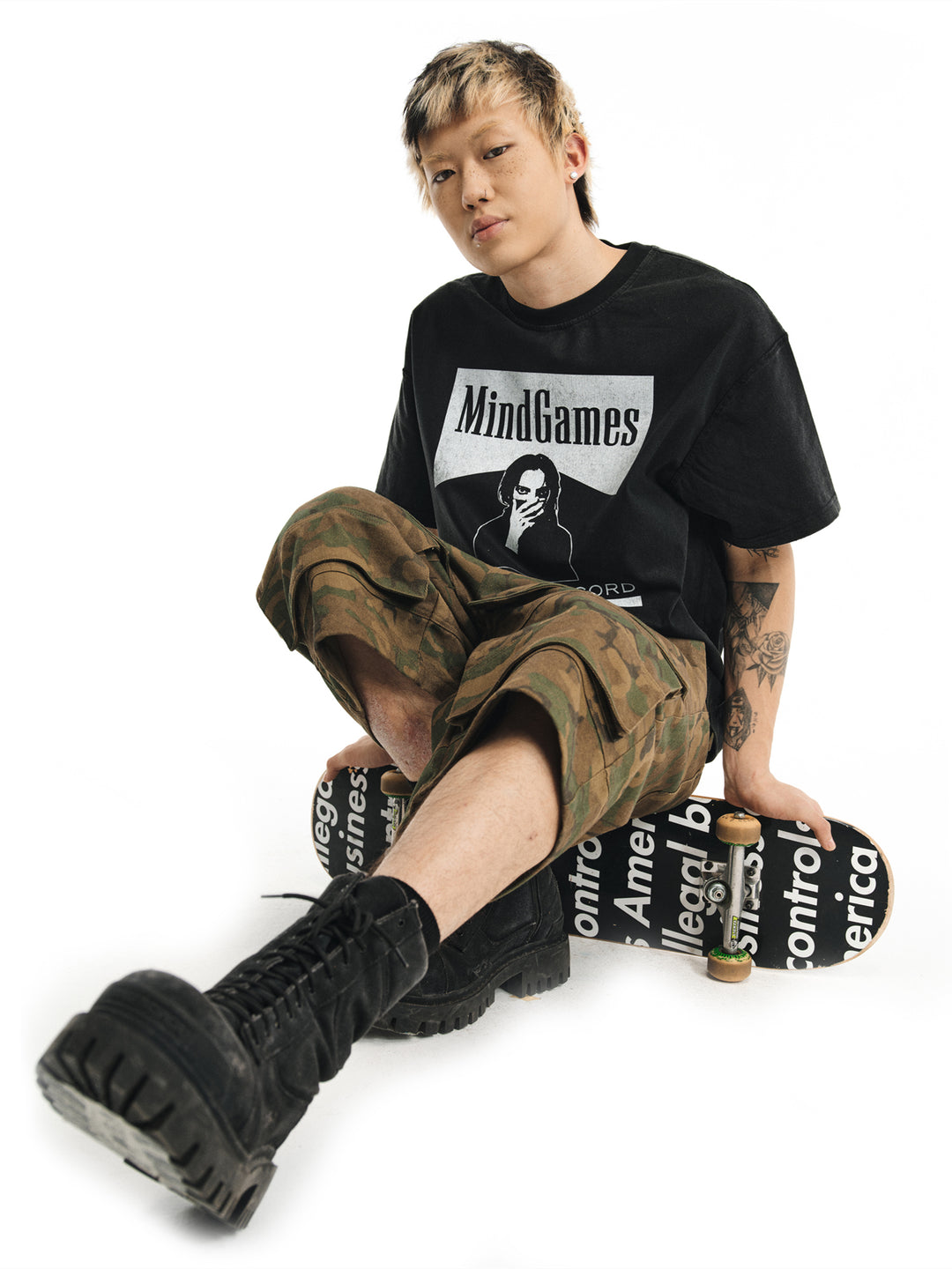 NOVACAM MindGames Vintage Print Washed Backstitch Tee | Face 3 Face