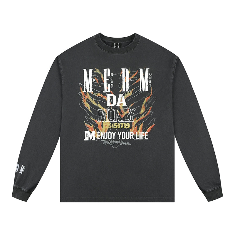 MEDM Flame Bones Graphic Washed Long Sleeve Tee | Face 3 Face