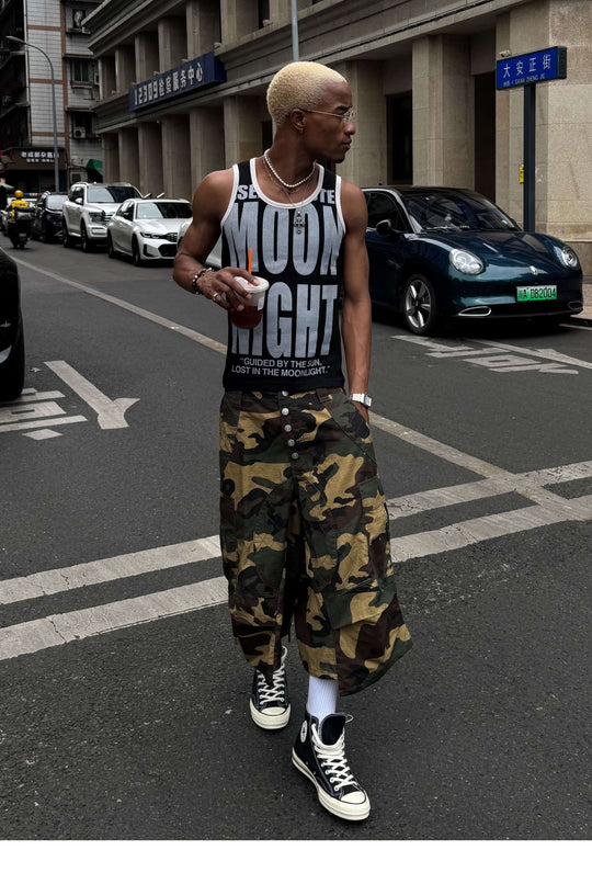 STEEPC Button Fly Camo Baggy Cargo Shorts | Face 3 Face