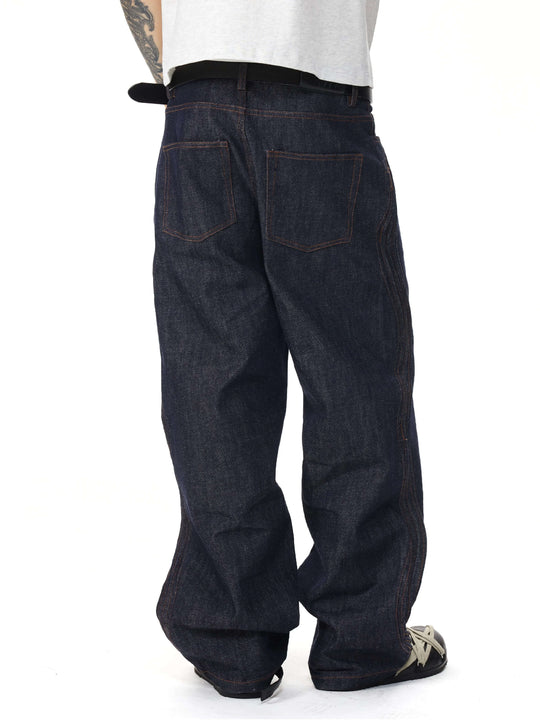 EVILKNIGHT(EK) 3D Cut Twisted Pleat Line Jeans