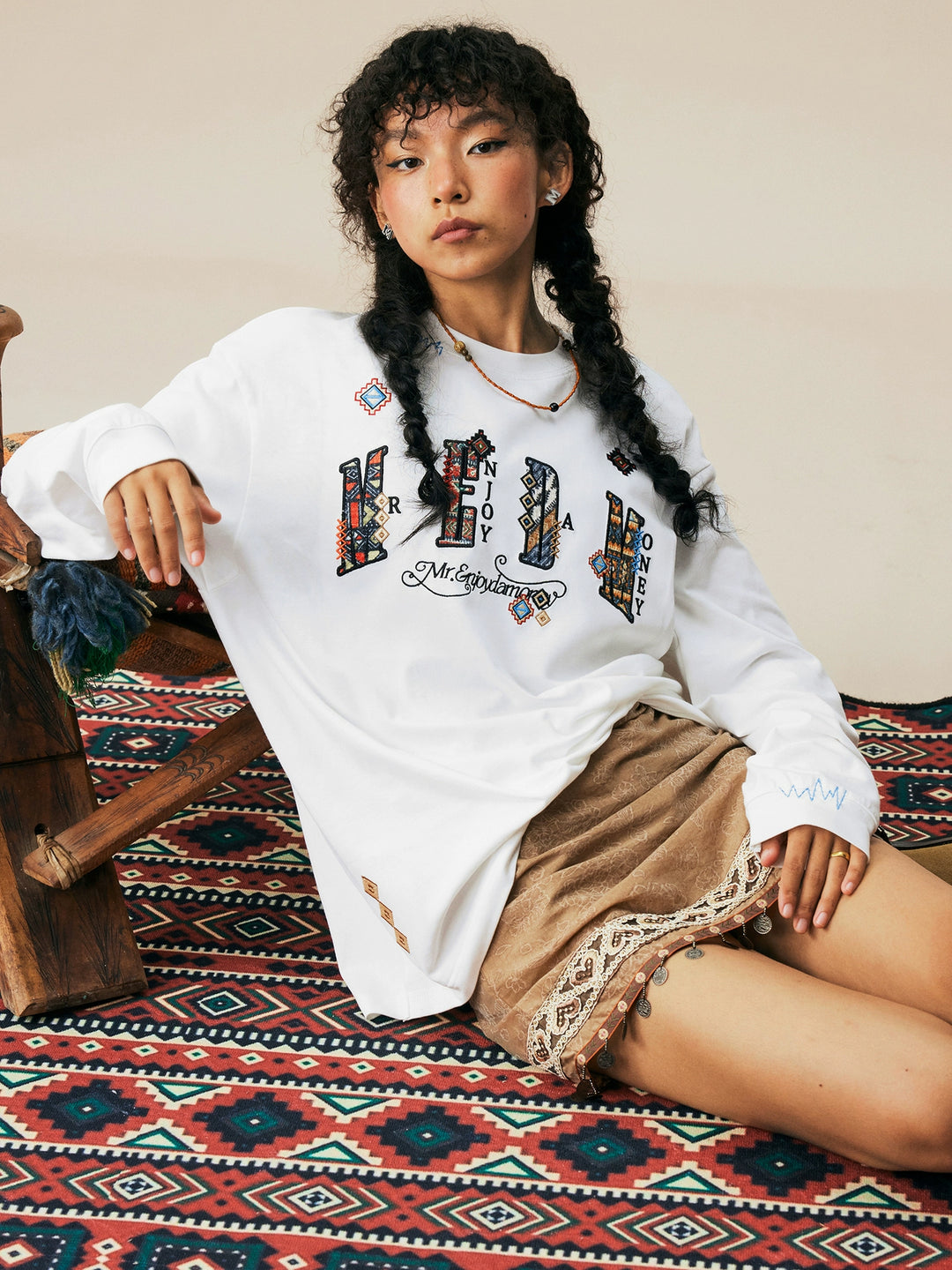 MEDM Ethnic Patch Embroidered Long Sleeve Tee | Face 3 Face