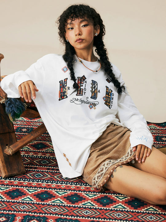 MEDM Ethnic Patch Embroidered Long Sleeve Tee | Face 3 Face
