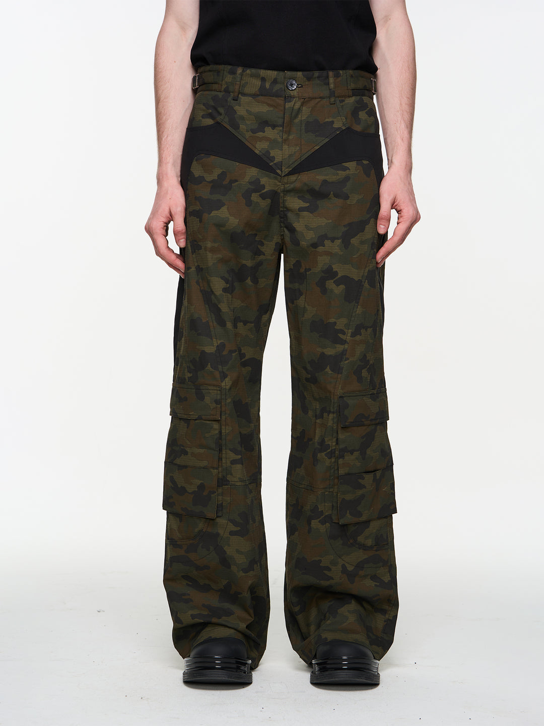 BLIND NO PLAN Colorblocking Textured Check Camouflage Work Cargo Pants | Face 3 Face