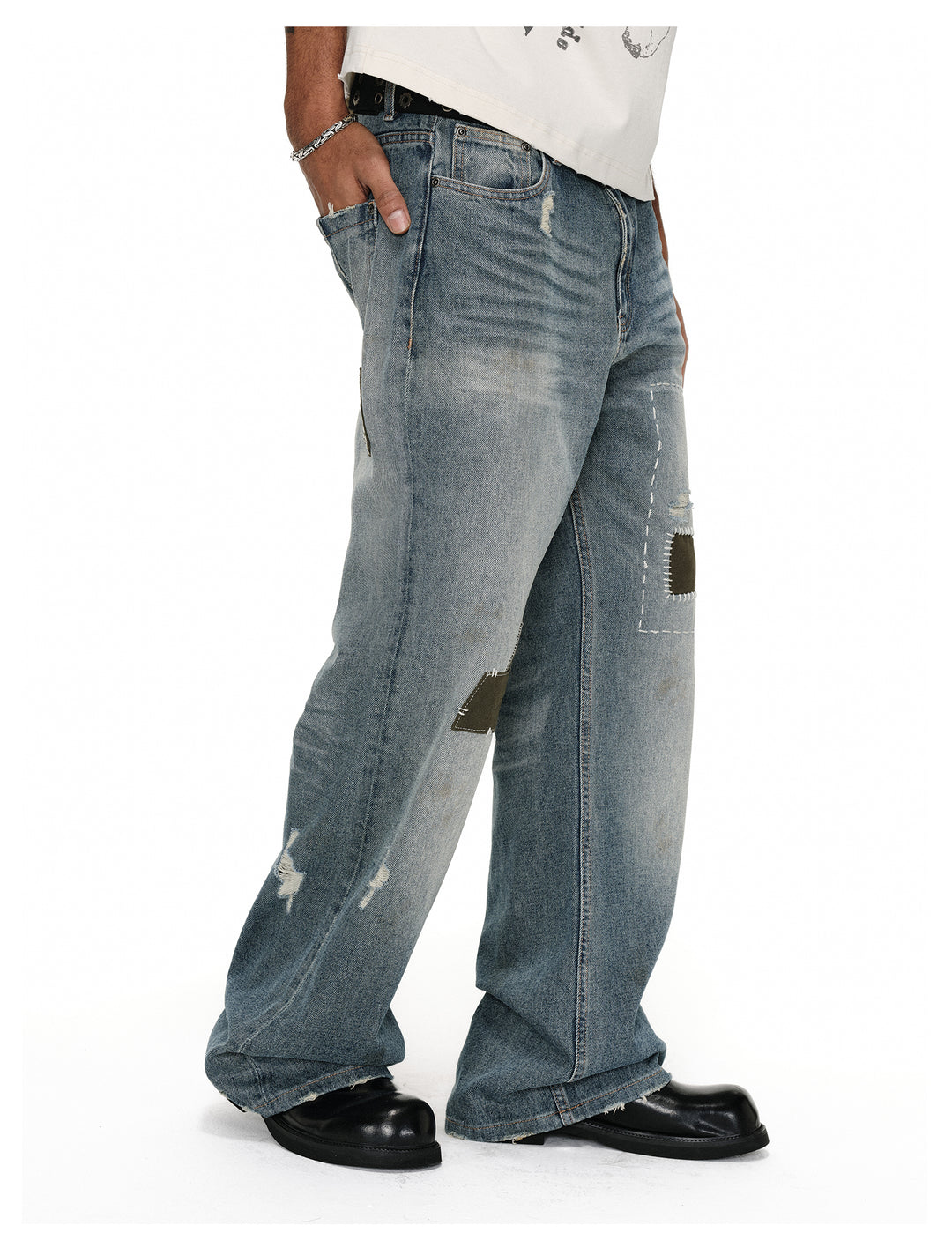ANTIDOTE Washed Patched Jeans | Face 3 Face