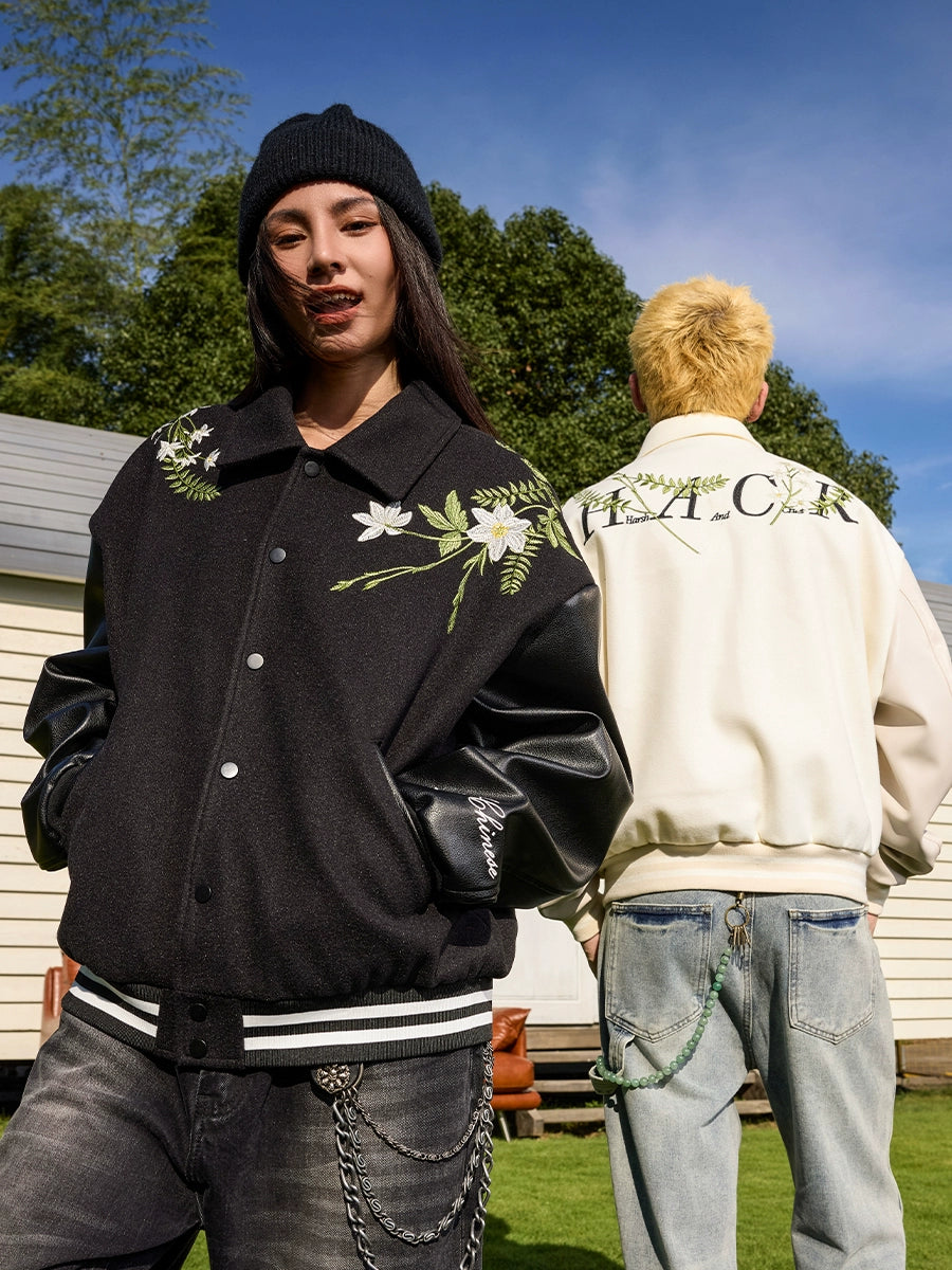 Harsh and Cruel Floral Embroidery HACR Baseball Varsity Jacket | Face 3 Face