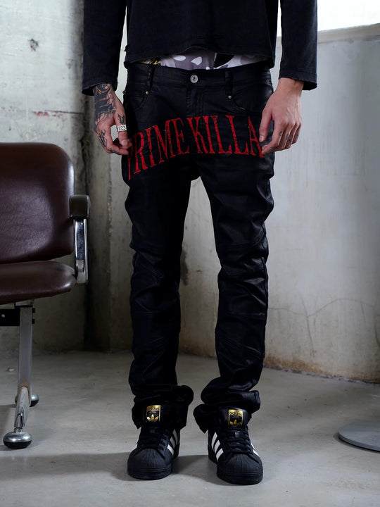 TGFCLUB PRIME KILLA Print Rhinestone Waxed Slim Fit Skinny Jeans | Face 3 Face