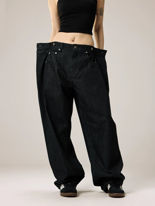 Remedy Waist Button Black Baggy Jeans | Face 3 Face