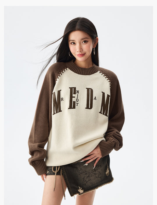 MEDM Color-Blocked Raglan Sleeve Knit Sweater | Face 3 Face
