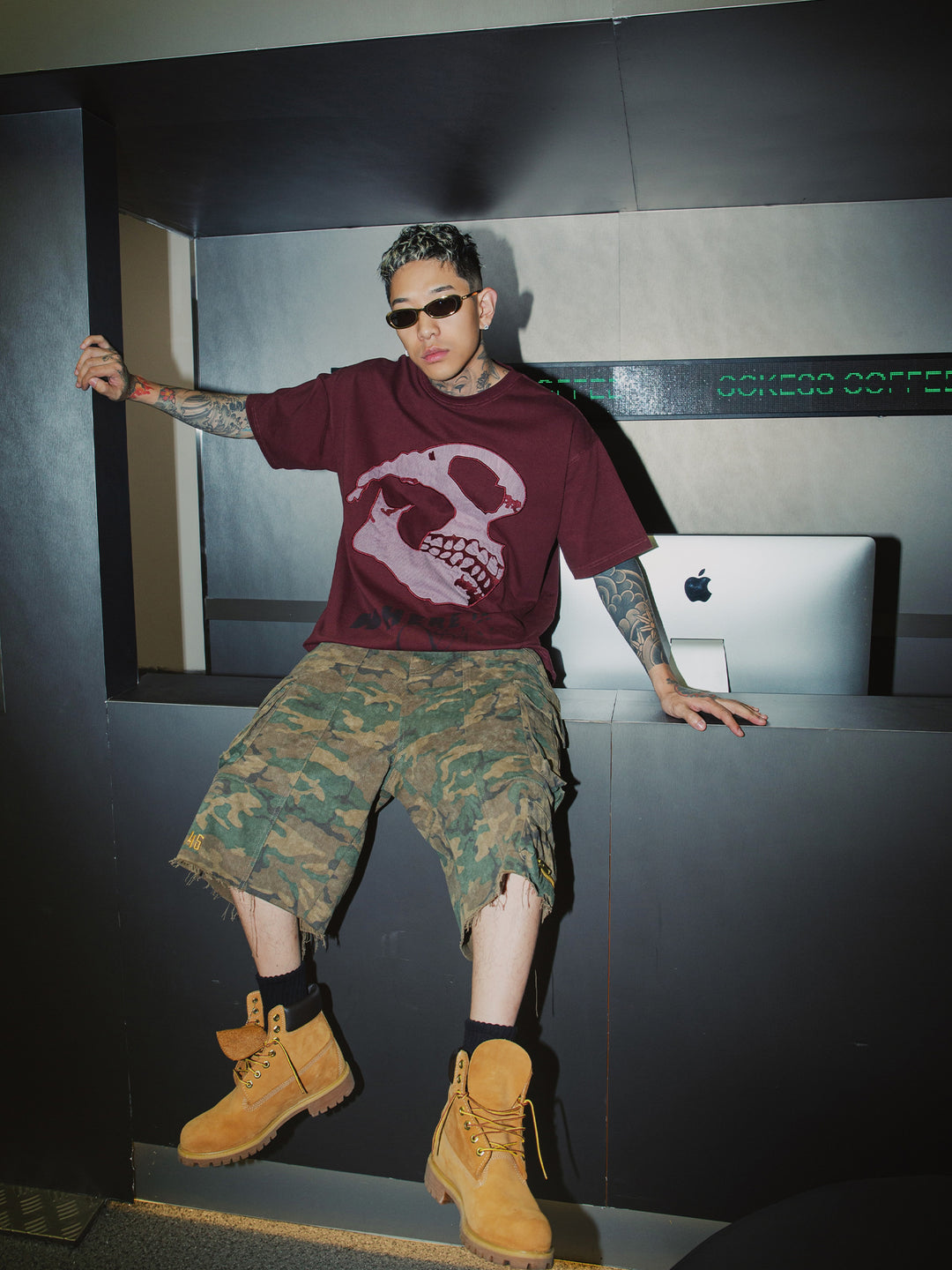 S45 Patch Skull Washed Logo Embroidery Tee | Face 3 Face