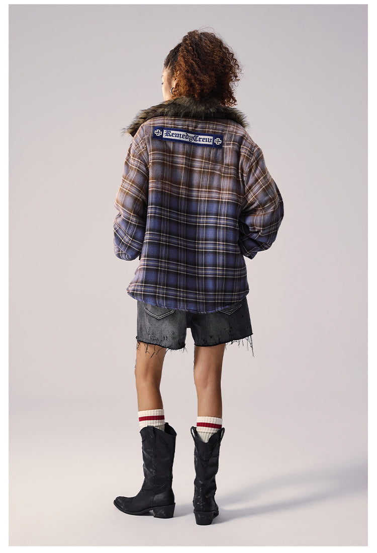 Remedy Gradient Plaid Quilted Lined Shirt Jacket | Face 3 Face