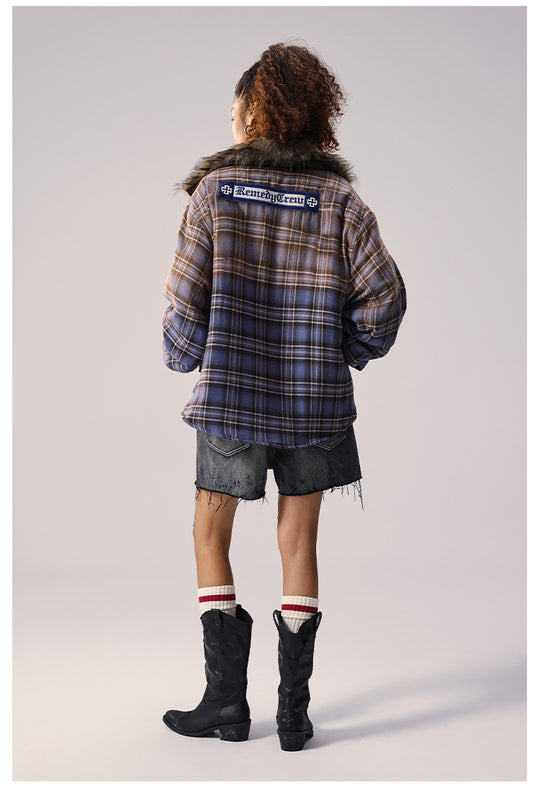 Remedy Gradient Plaid Quilted Lined Shirt Jacket | Face 3 Face