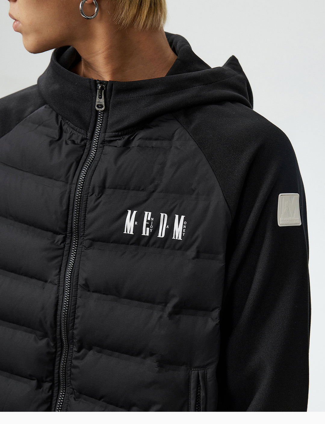 MEDM Patchwork Raglan Sleeve Lightweight Hooded Down Jacket | Face 3 Face