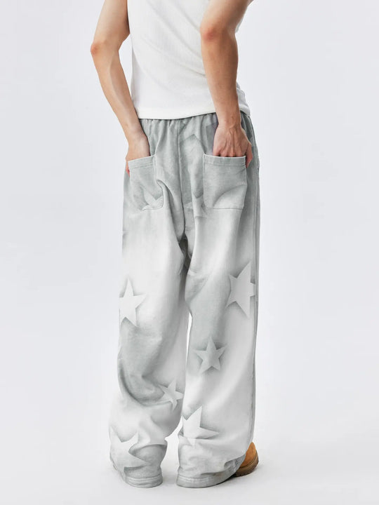 MEDM All Over Star Print Washed Sweatpants | Face 3 Face