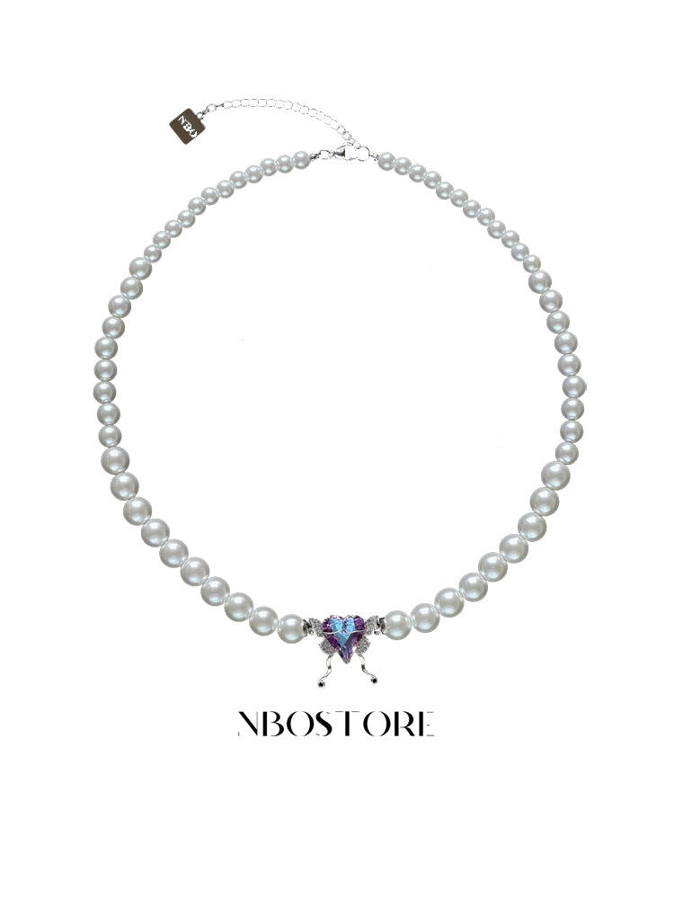 Nbostore Butterfly Heart Zirconia Match Beads Necklace