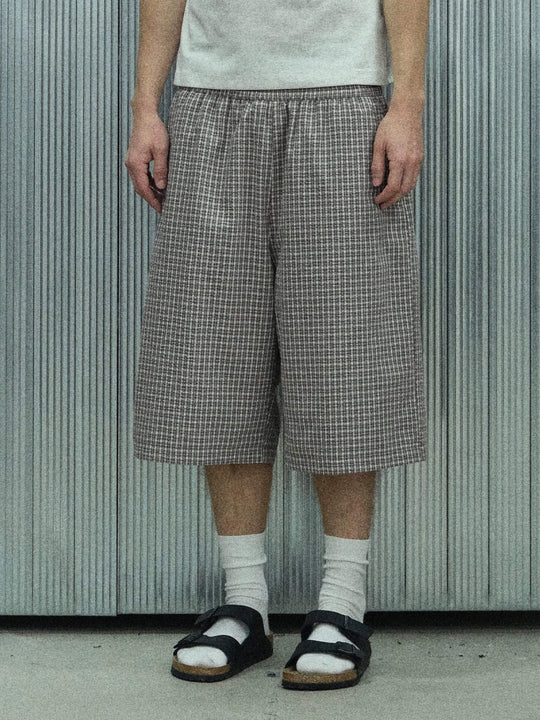 S45 Checkered Seersucker Baggy Shorts