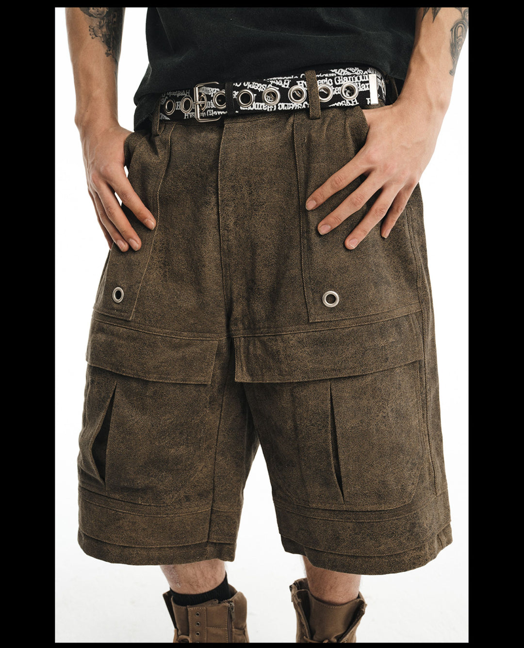 NOVACAM Baggy Washed Brown Utility Shorts | Face 3 Face