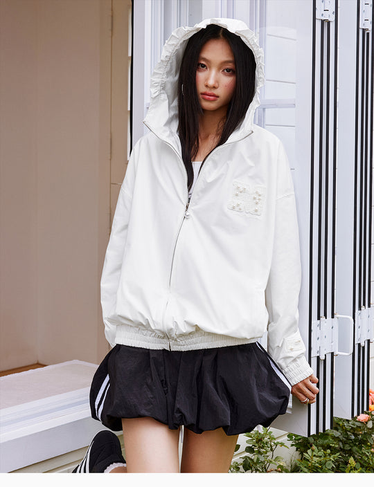 MEDM Pearl Logo Lace Hooded Zip Jacket | Face 3 Face