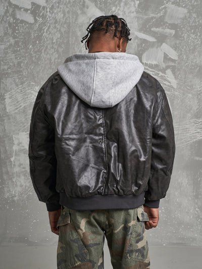 F3F Select PU Leather Hooded Bomber Jacket | Face 3 Face