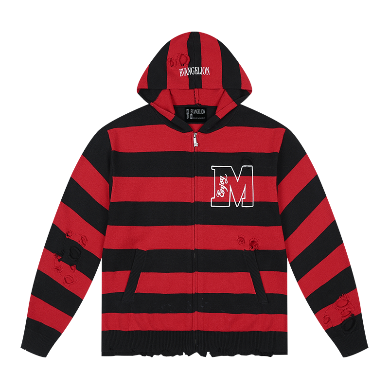 MEDM x EVA Lilith Stripe Zip-Up Knit Hoodie | Face 3 Face