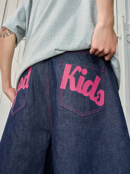 AFGK Color Print & Stitch Denim Shorts / Jorts | Face 3 Face