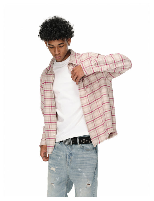 ANTIDOTE Destroyed Plaid Long-Sleeve Shirt | Face 3 Face