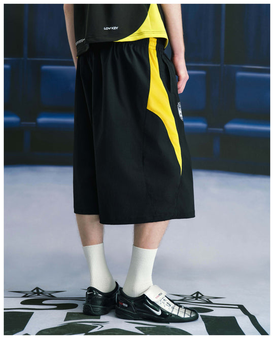 S45 Yellow Color Block Nylon Soccer Shorts | Face 3 Face