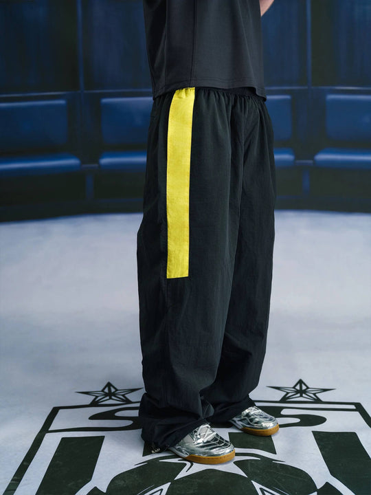 S45 Yellow Color Block Logo Patch Nylon Track Pants | Face 3 Face