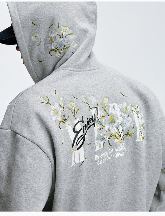 MEDM Rose Embroidered Zip Up Hoodie | Face 3 Face
