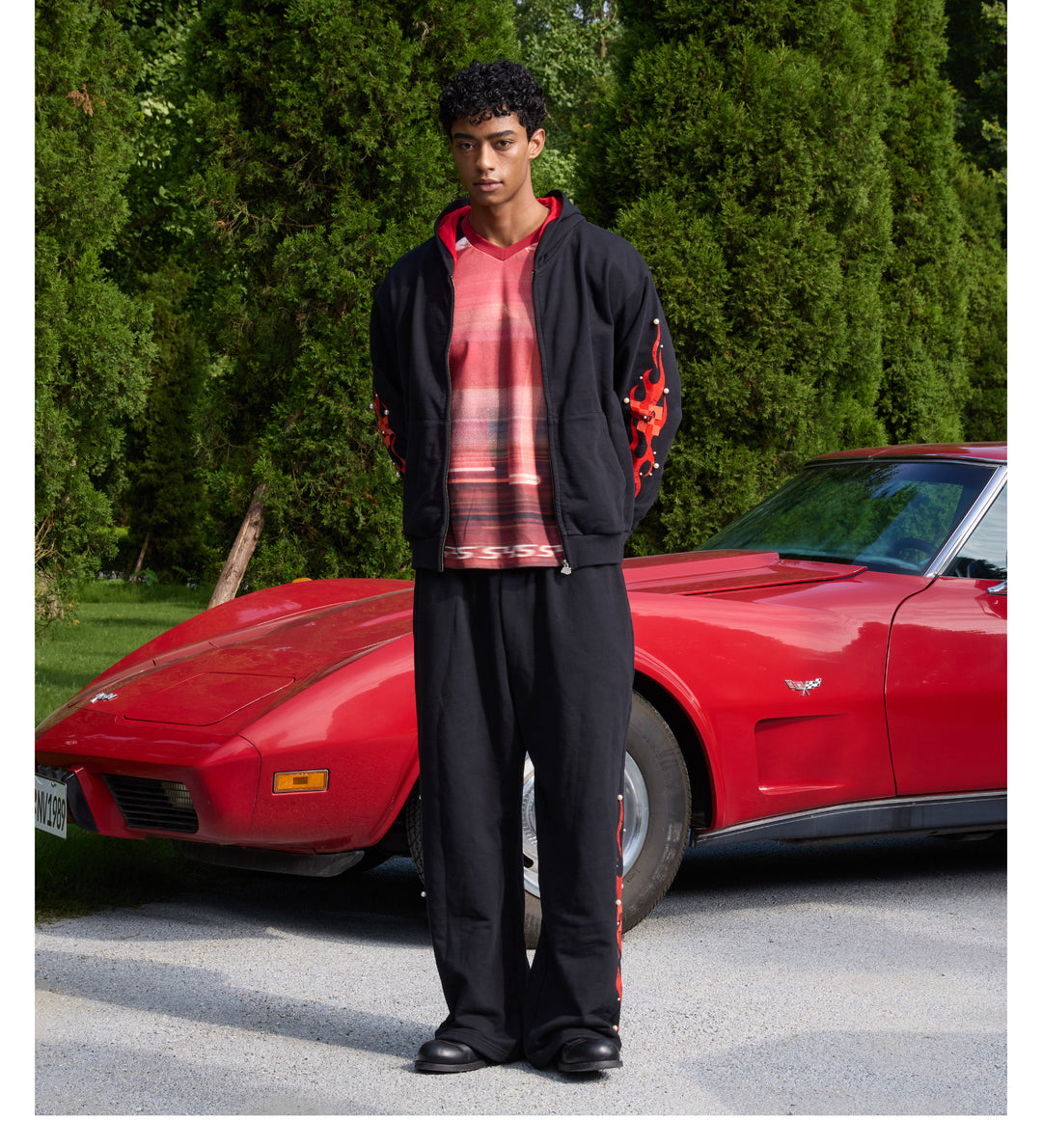 S45 Flame Print Zip Up Hoodie | Face 3 Face